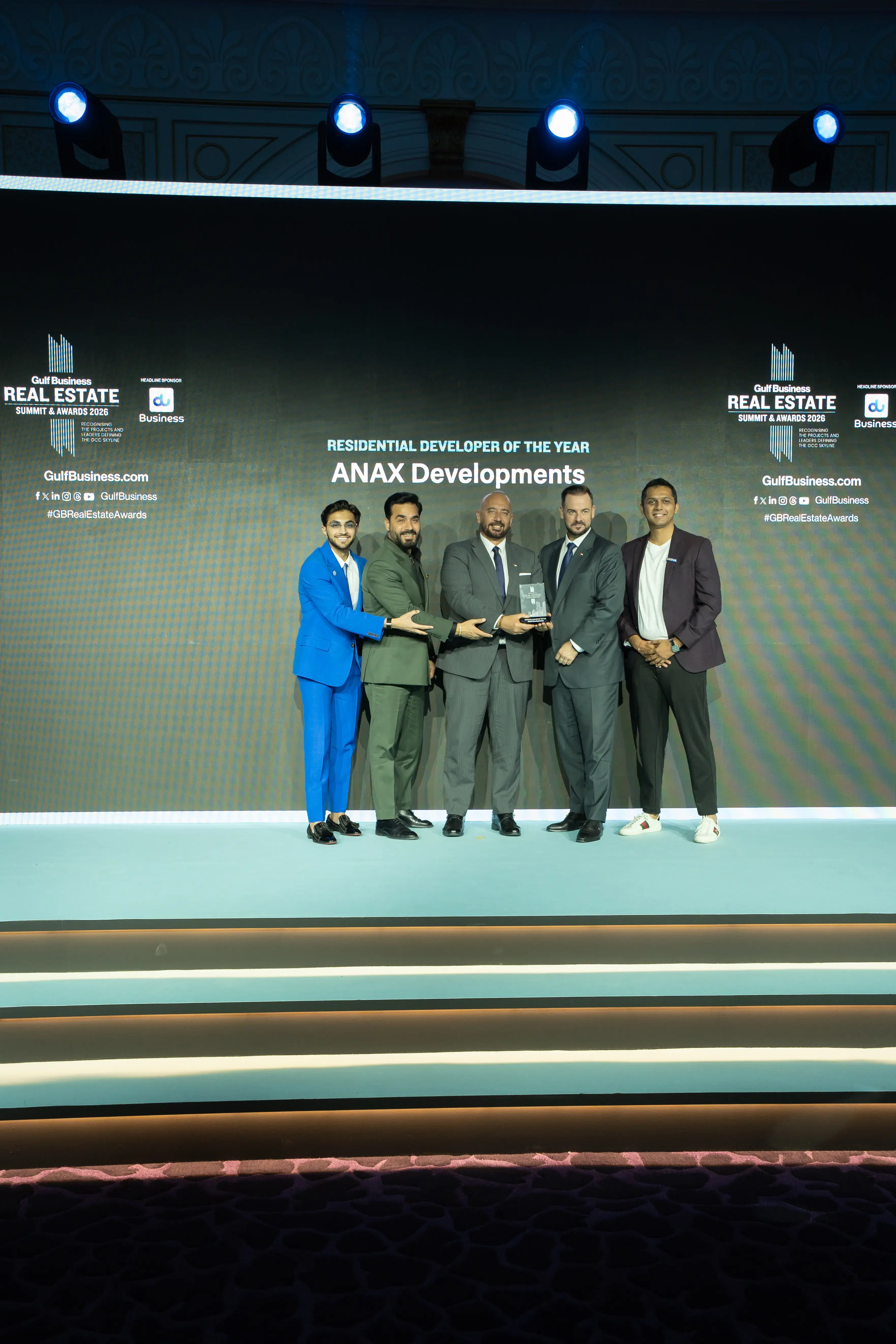 ANAX Developments receiving the Residential Developer of the Year award at the Gulf Business Real Estate Summit & Awards 2026